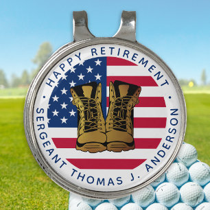Military Army Retirement Party USA American Flag Golf Hat Clip