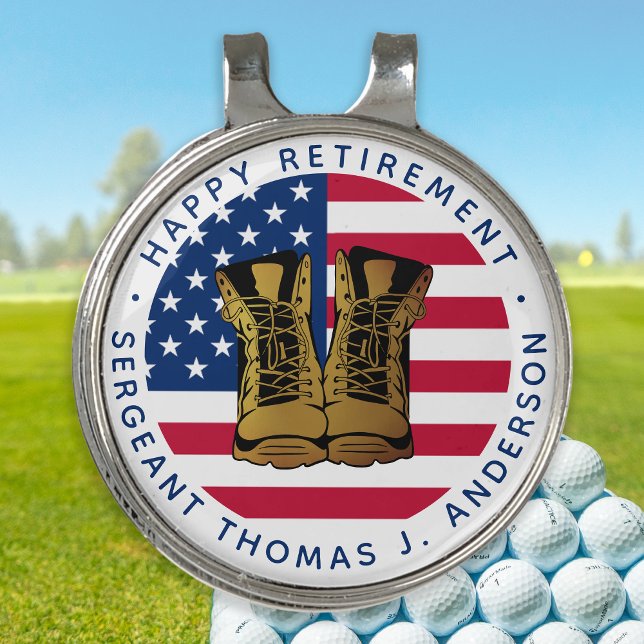 Military Army Retirement Party USA American Flag  Golf Hat Clip (Creator Uploaded)