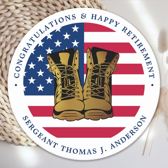 Military Army Retirement Party USA American Flag Round Paper Coaster (Creator Uploaded)