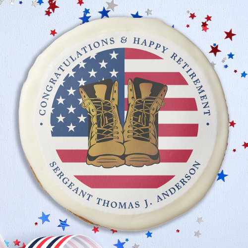 Military Army Retirement Party USA American Flag Sugar Cookie