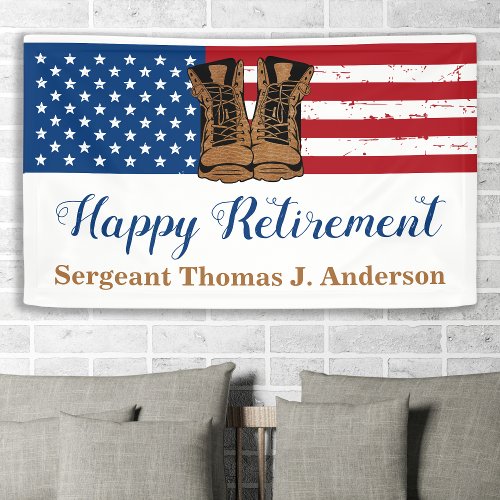 Military Army Retirement Patriotic American Flag Banner