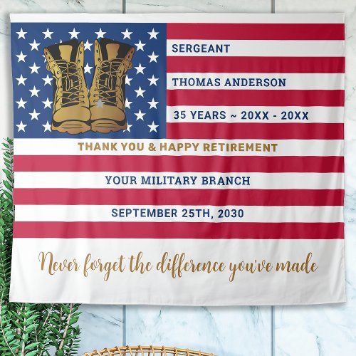 Military Army Retirement Personalized USA Flag  Tapestry