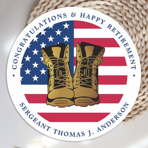 Military Army Retirement USA American Flag Party  Classic Round Sticker