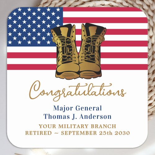 Military Army Retirement USA American Flag Party  Square Sticker