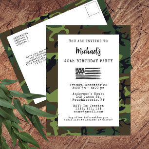 Military Army USA Flag Birthday Invitation Postcard