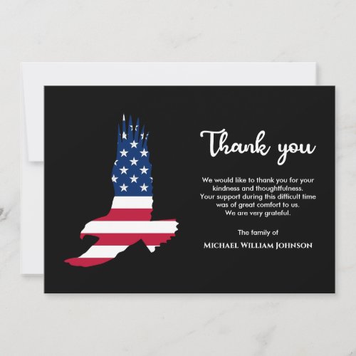 Military Army Veteran Funeral Eagle American Flag Thank You Card