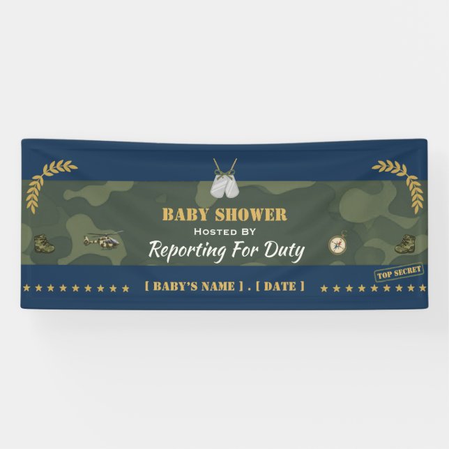 Military Baby Shower Banner — Reporting for Duty (Horizontal)