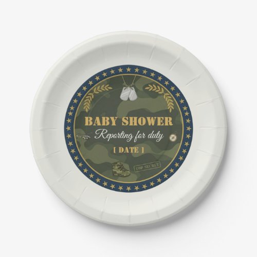 Military Baby Shower Paper Plate Reporting Duty