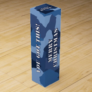 Military Blue Camouflage Custom Merry Christmas Wine Box