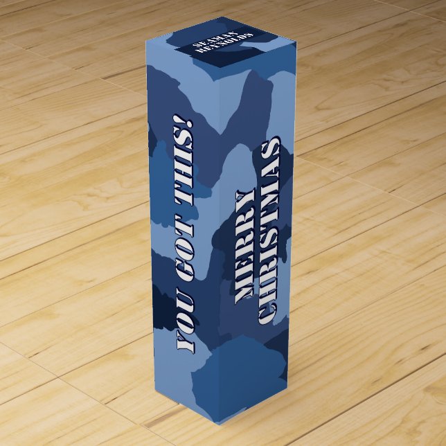 Military Blue Camouflage Custom Merry Christmas Wine Box (Front)