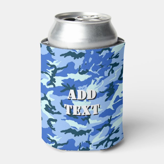 Military Blue Camouflage Pattern Can Cooler (Can Front)