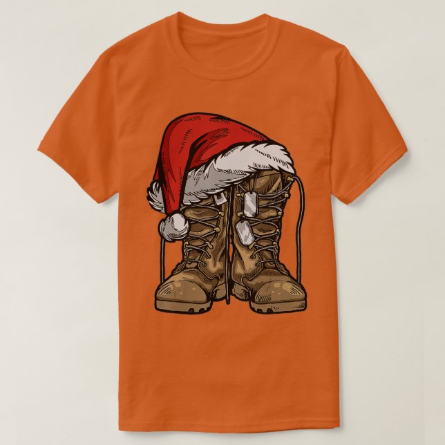 Military Boot Santa Hat Christmas Veteran Combat S T-Shirt (Design Front)