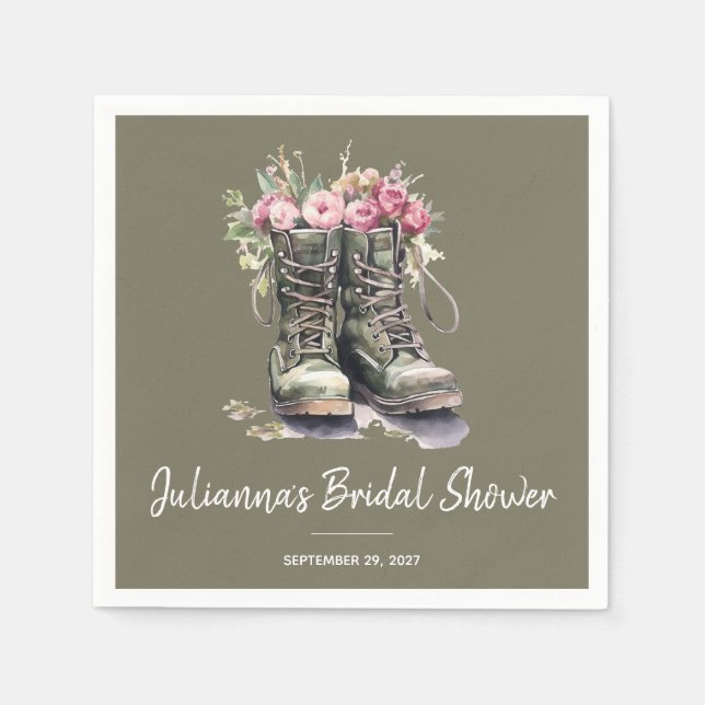 Military Boots Themed Bridal Shower Napkins (Front)