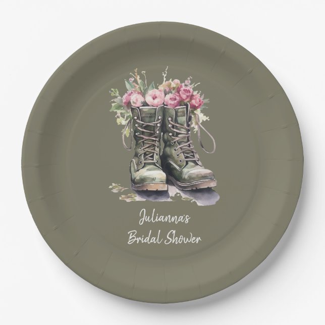 Military Boots Themed Bridal Shower Paper Plates (Front)