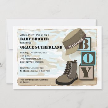Military Boy Baby Shower Invitation by NaptimeCards at Zazzle