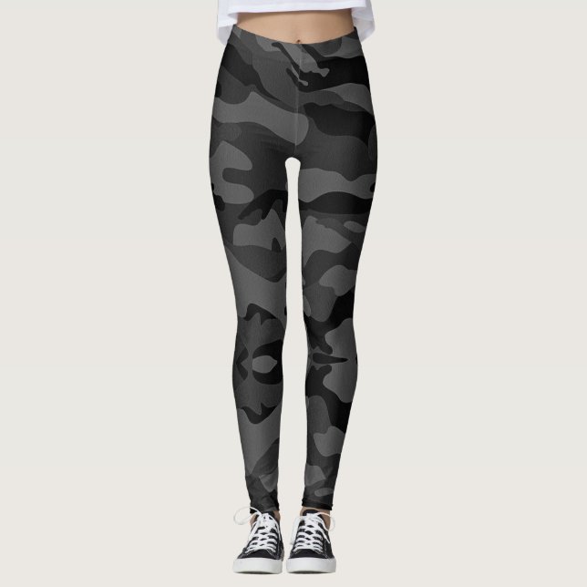 military camo black gray pattern leggings (Front)