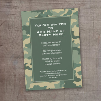 Military Camouflage Birthday Party Invitation by MarshEnterprises at Zazzle