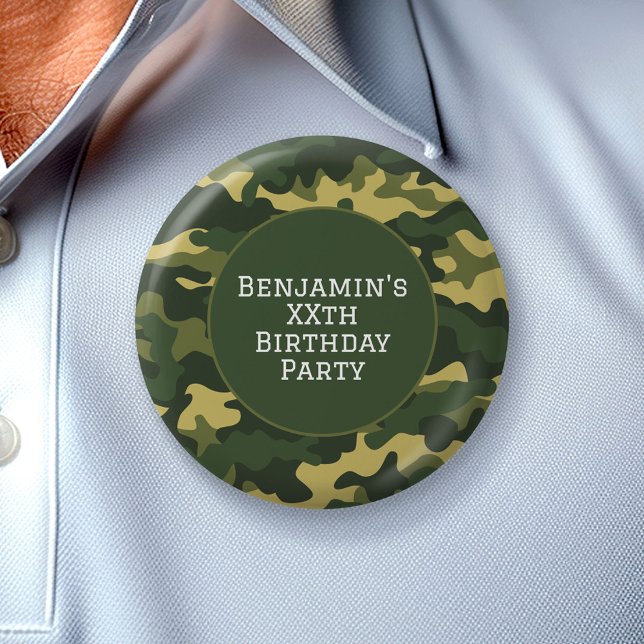 Military camouflage Birthday Party Theme Custom Button (Custom Button)