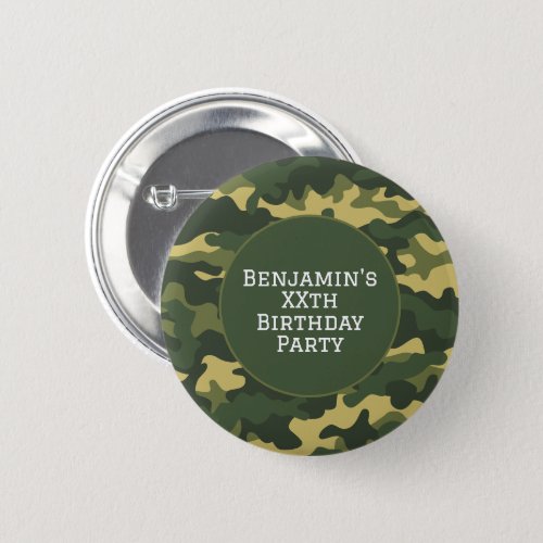 Military camouflage Birthday Party Theme Custom Button