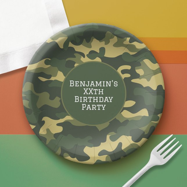Military camouflage Birthday Party Theme Custom Paper Plates (Custom Birthday Paper Plate)