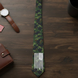 Military Camouflage Camo White US Flag Neck Tie