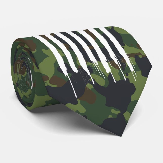 Military Camouflage Camo White US Flag Neck Tie (Rolled)