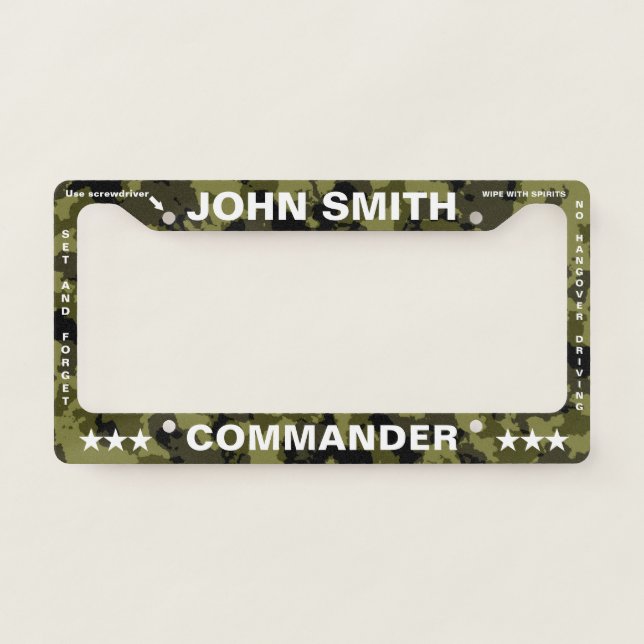 Military Camouflage Commander Funny customizable License Plate Frame (Front)