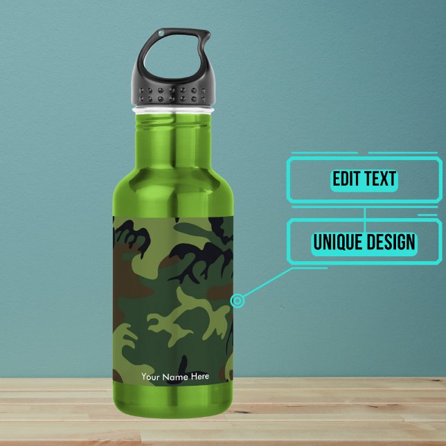 Military Camouflage Custom Water Bottle (Display your style and that you mean business with this military camouflage pattern.)