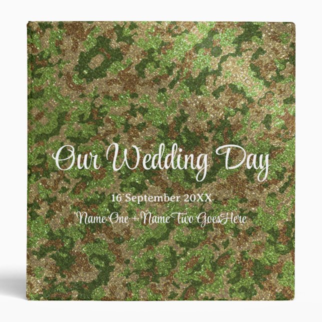 Military Camouflage Glitter Wedding Photo Album 3 Ring Binder (Front)