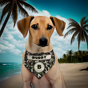 Military Camouflage Green Brown Monogram Dog Cat Pet Bandana Collar