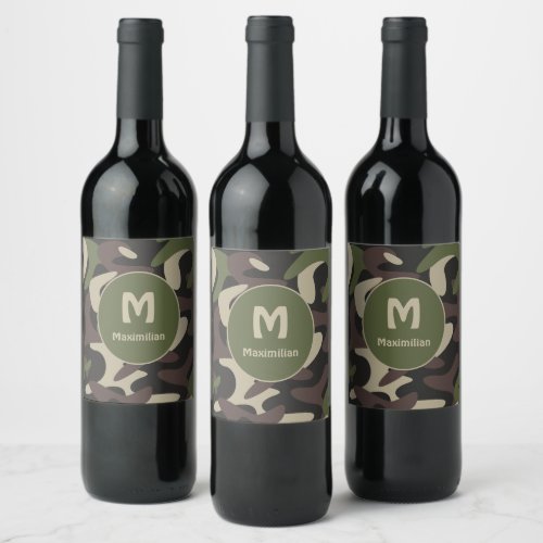 Military Camouflage Green Brown Pattern Custom Wine Label