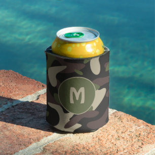 Military Camouflage Green Brown Pattern Monogram  Can Cooler