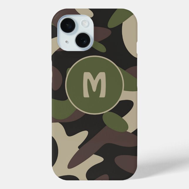 Military Camouflage Green Brown Pattern Monogram Case-Mate iPhone Case (Back)