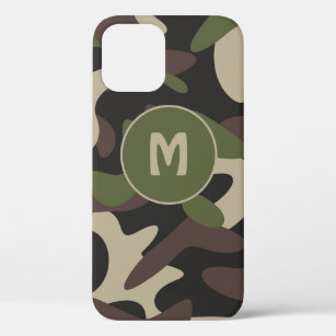 Military Camouflage Green Brown Pattern Monogram  iPhone 12 Case