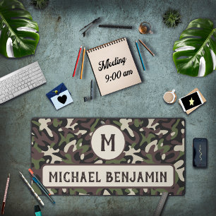Military Camouflage Green Brown Pattern Monogram Desk Mat