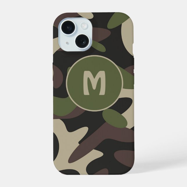 Military Camouflage Green Brown Pattern Monogram Iphone Case (Back)