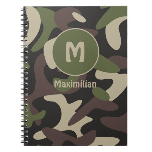Military Camouflage Green Brown Pattern Monogram Notebook