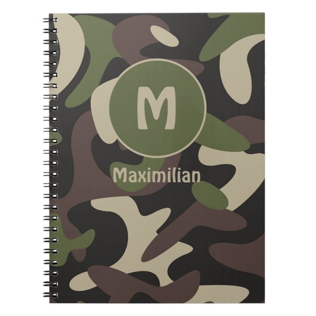 Military Camouflage Green Brown Pattern Monogram Notebook (Front)