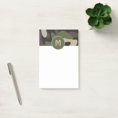 Military Camouflage Green Brown Pattern Monogram Post_it Notes