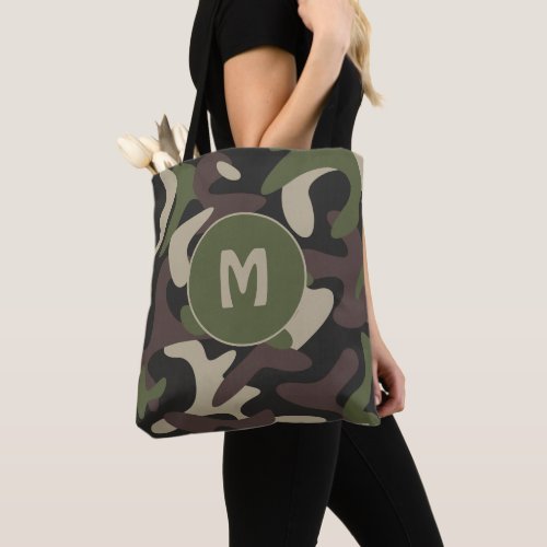 Military Camouflage Green Brown Pattern Monogram Tote Bag