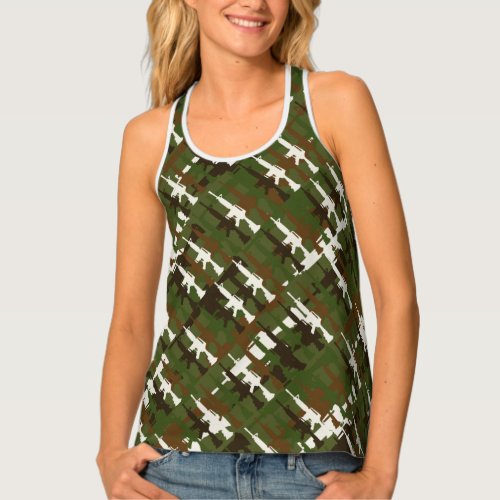 Military Camouflage Gun Rifles GI Style Camo Cool  Tank Top