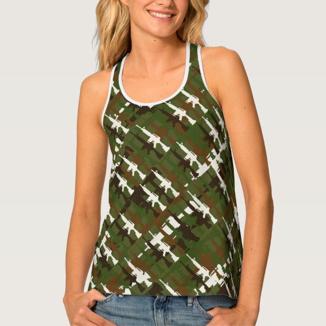 Military Camouflage Gun Rifles GI Style Camo Cool  Tank Top (Front)