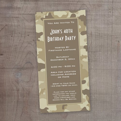 Military Camouflage Party  Invitation