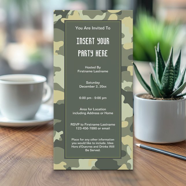 Military Camouflage Party  Invitation (Custom Invitation with a Camouflage Print)