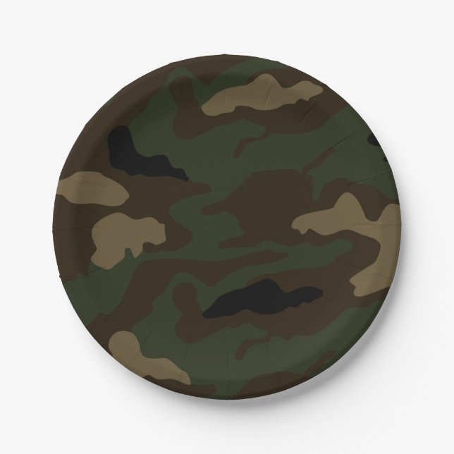 military camouflage pattern army soldier uniform k paper plates (Front)