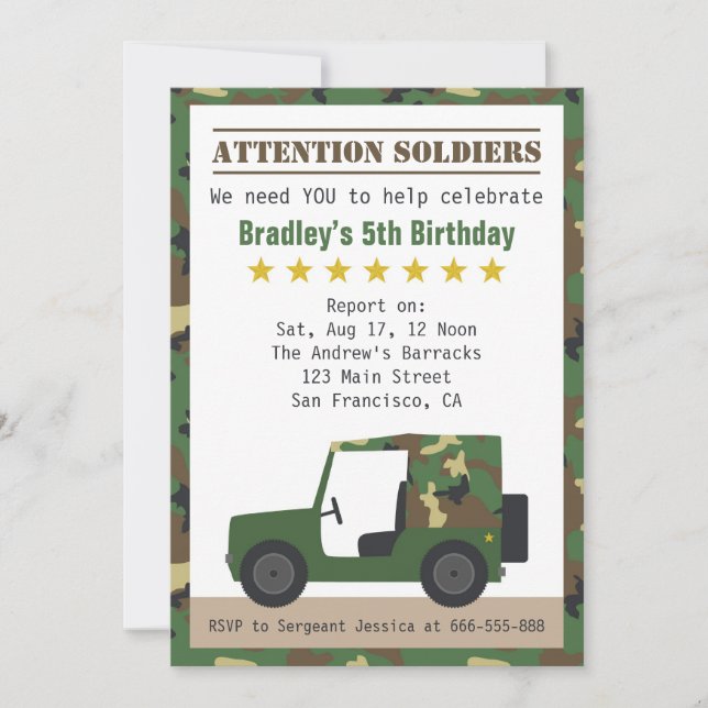 Military Camouflage Pattern Soldier Boy Birthday Invitation (Front)