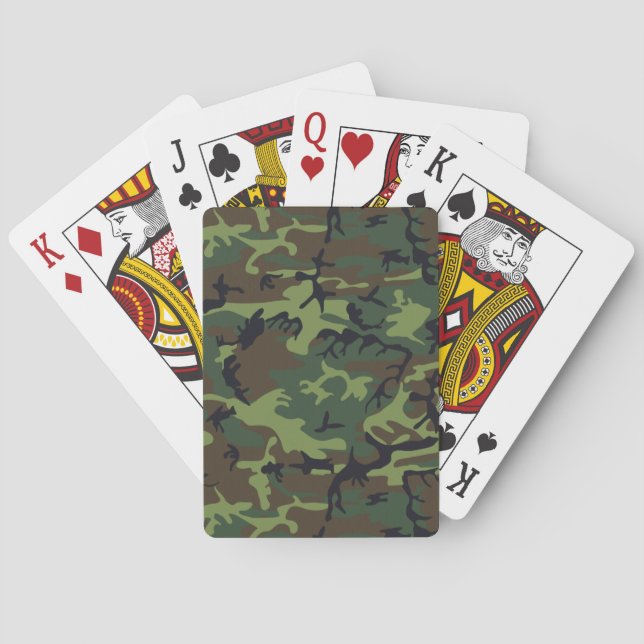 Military Camouflage Pattern, Woodland Style Poker Cards (Back)