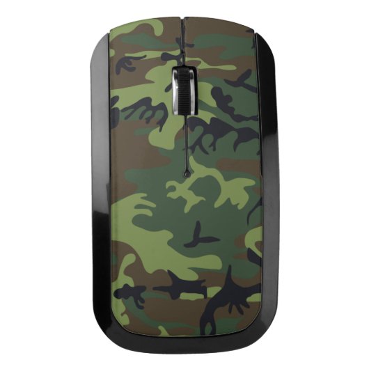 Military Camouflage Pattern, Woodland Style Wireless Mouse (Front)