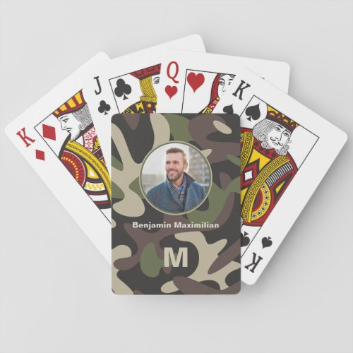 Military Camouflage Photo Monogram Personalize  Poker Cards