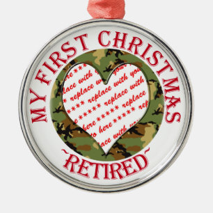 Military Camouflage Retired Christmas Photo Frame Metal Ornament